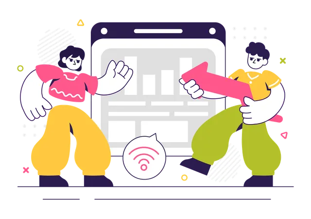 Employees connect with ERP Software System  Illustration