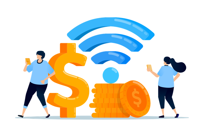 Employees connects to wi-fi for online transaction  Illustration