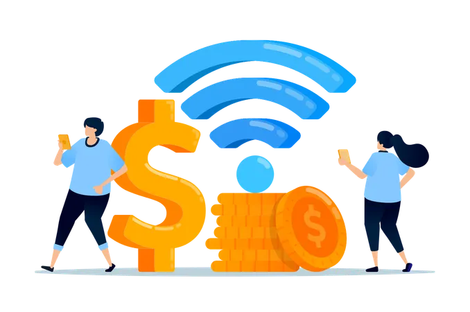 Employees connects to wi-fi for online transaction  Illustration