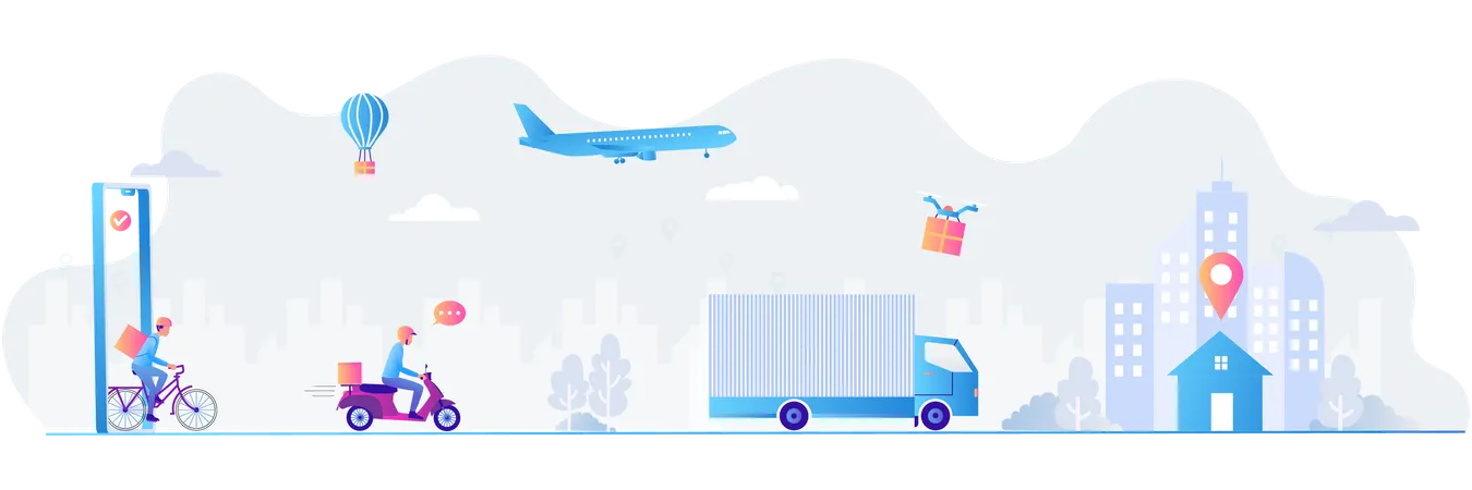 Employees deliver goods in various forms to customers  Illustration