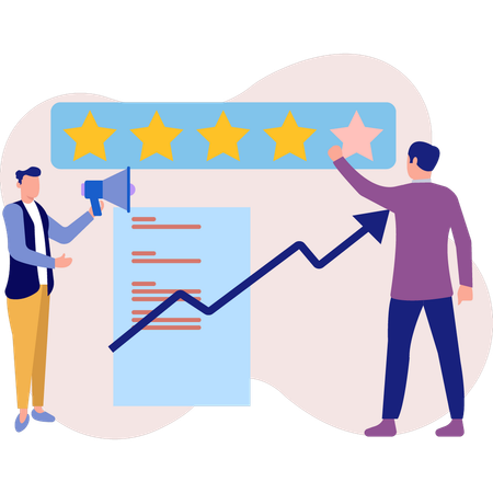 Employees discuss about star rating growth  Illustration