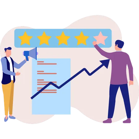 Employees discuss about star rating growth  Illustration