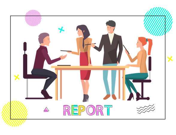 Employees discussing about business report  Illustration