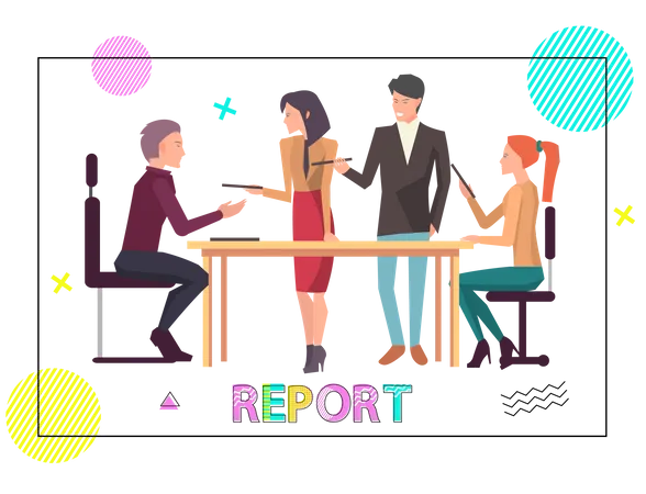 Employees discussing about business report  Illustration