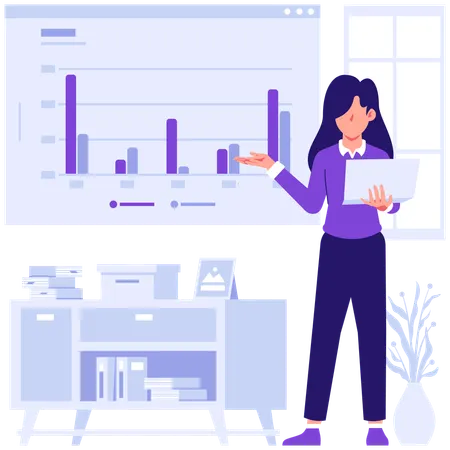 Employees discussing bar chart data  Illustration