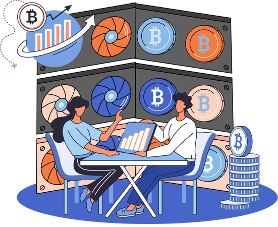 Employees discussing bitcoin presentation  Illustration