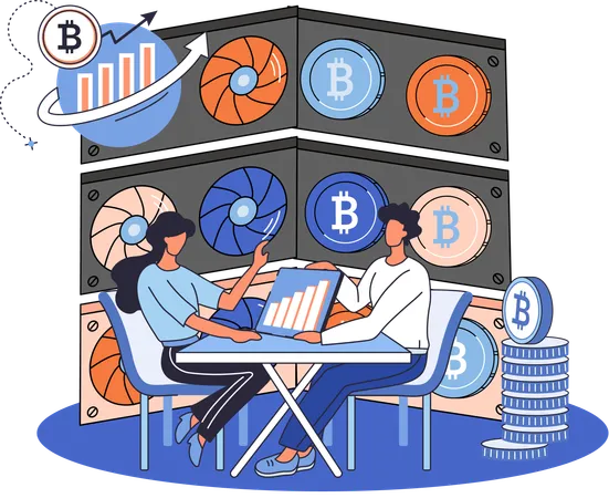 Employees discussing bitcoin presentation  Illustration