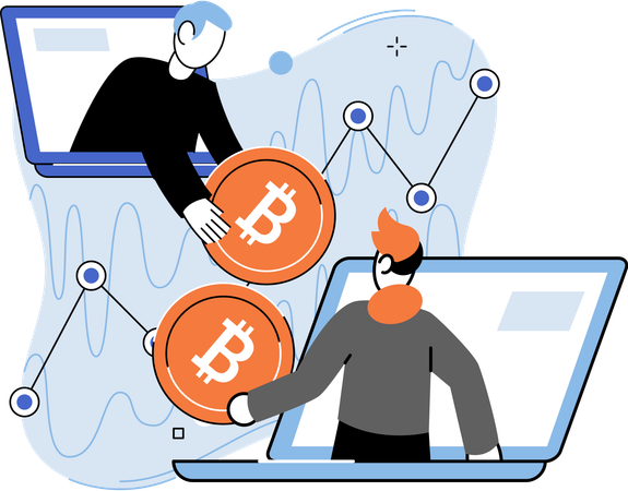 People working on cryptocurrency bitcoin mining  Illustration