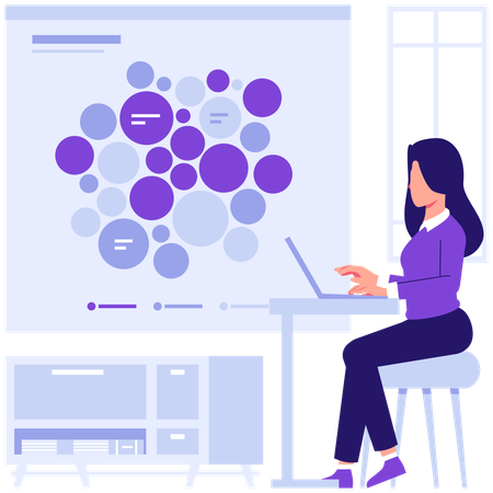 Employees discussing bubble chart data  Illustration