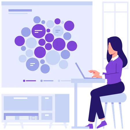 Employees discussing bubble chart data  Illustration