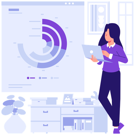Employees discussing business analysis data  Illustration