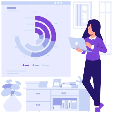 Employees discussing business analysis data  Illustration