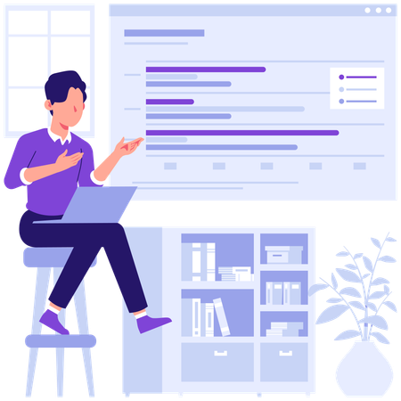 Employees discussing business data  Illustration
