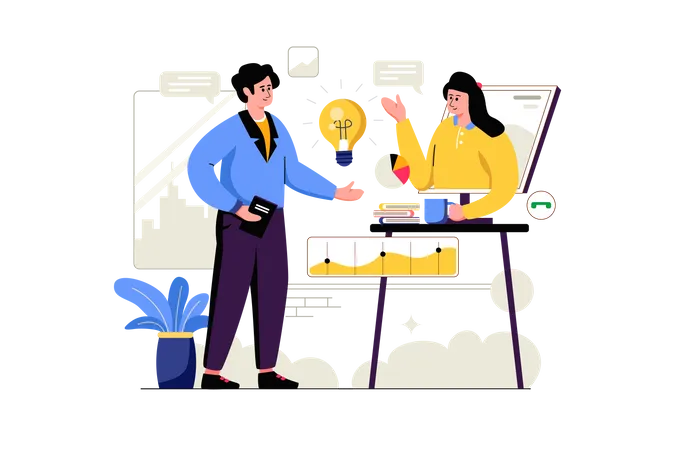 Employees Discussing Business Ideas on online meeting  Illustration