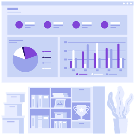 Employees discussing business infographics data  Illustration