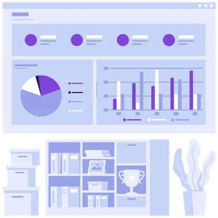 Employees discussing business infographics data  Illustration