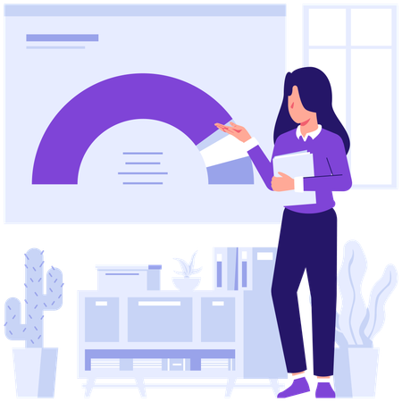 Employees discussing business infographics data  Illustration