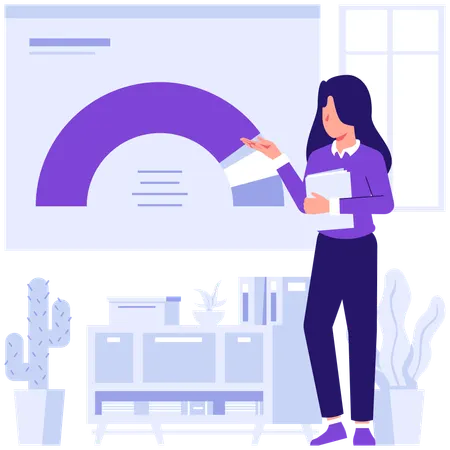 Employees discussing business infographics data  Illustration