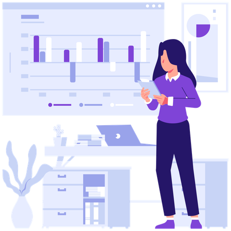 Employees discussing business market data  Illustration