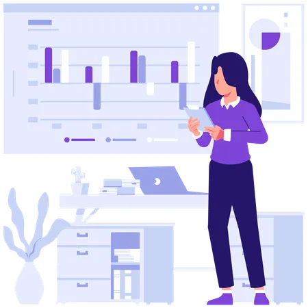 Employees discussing business market data  Illustration