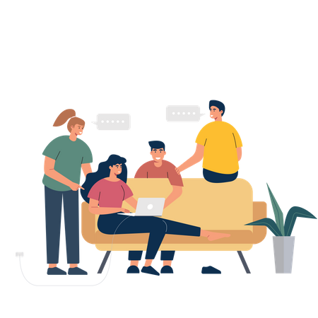 Employees discussing business plan Illustration