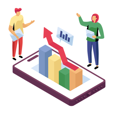 Employees discussing financial charts in meeting  Illustration