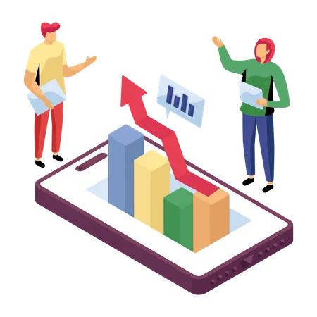 Employees discussing financial charts in meeting  Illustration