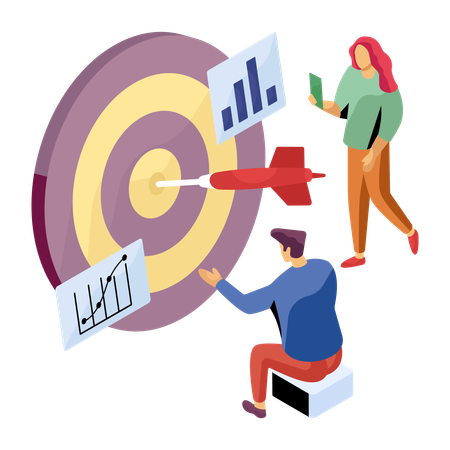 Employees discussing financial pie chart  Illustration