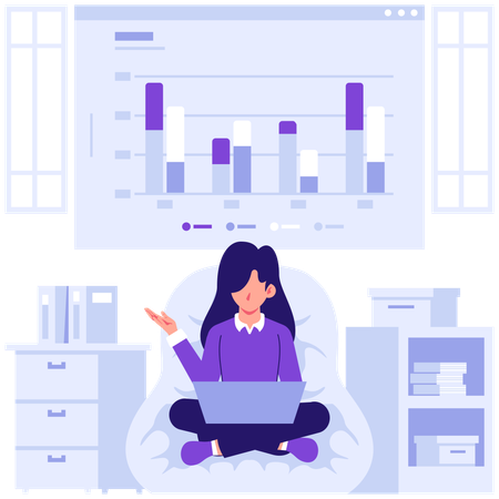 Employees discussing groupd data  Illustration