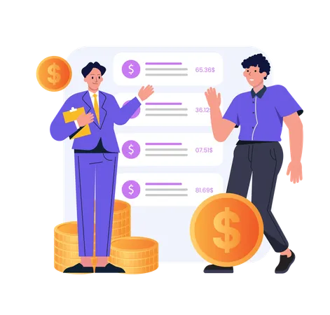 Employees discussing investment plan  Illustration