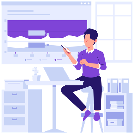 Employees discussing market data  Illustration