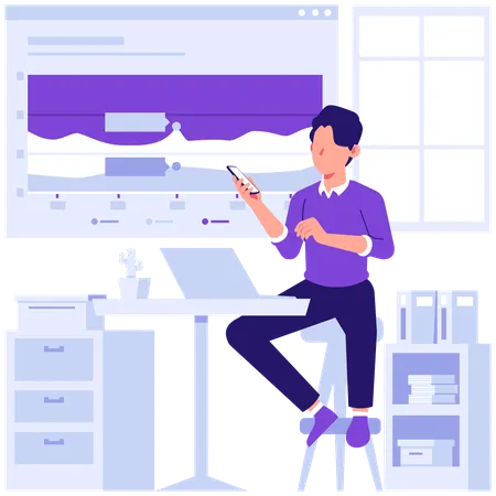 Employees discussing market data  Illustration