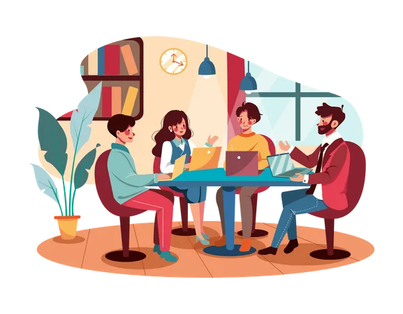 Employees discussing marketing strategy  Illustration