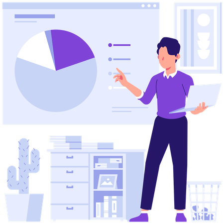 Employees discussing pie chart data  Illustration
