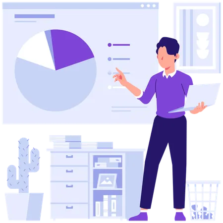 Employees discussing pie chart data  Illustration