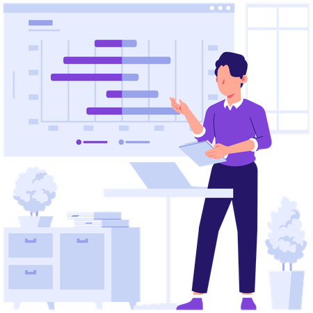 Employees discussing presentation data  Illustration