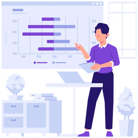 Employees discussing presentation data  Illustration