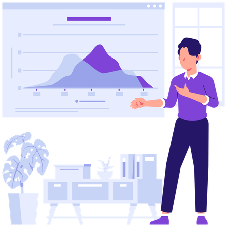 Employees discussing profit data  Illustration