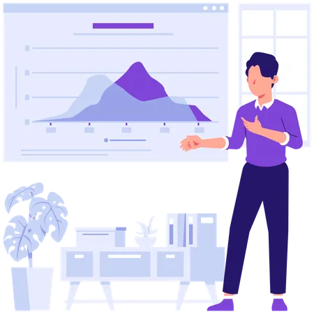 Employees discussing profit data  Illustration