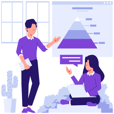 Employees discussing pyramid data  Illustration