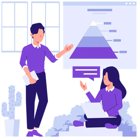 Employees discussing pyramid data  Illustration