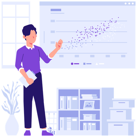 Employees discussing scatter plot  data  Illustration