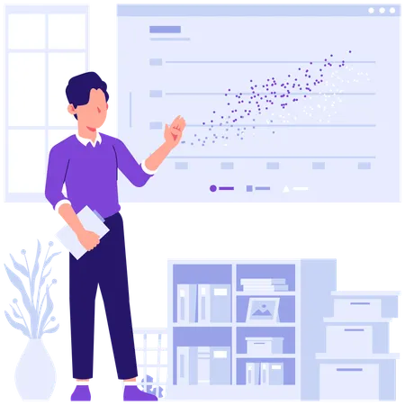 Employees discussing scatter plot  data  Illustration