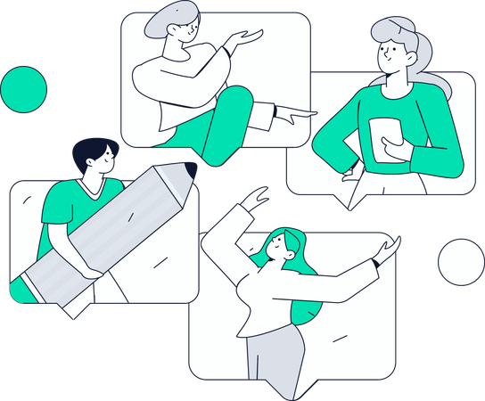 Employees discussing their ideas in online meeting  Illustration