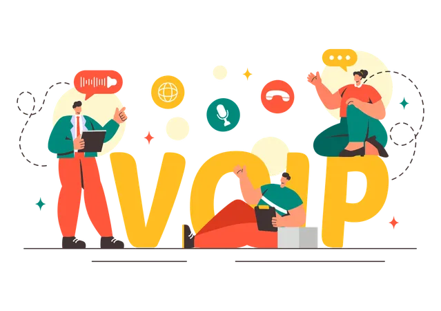 VOIPのコンセプトについて議論する従業員  イラスト