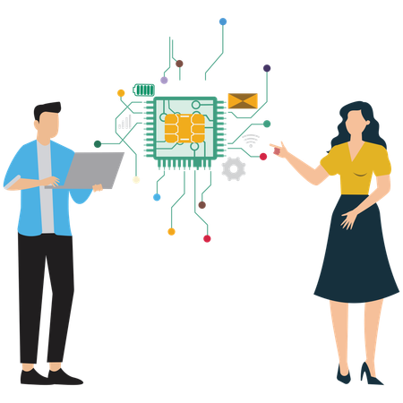 Employees doing Artificial Intelligence Collaboration  Illustration