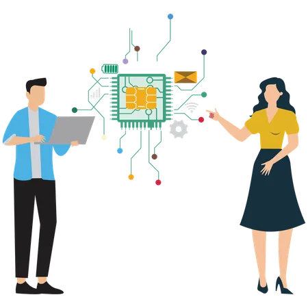 Employees doing Artificial Intelligence Collaboration  Illustration