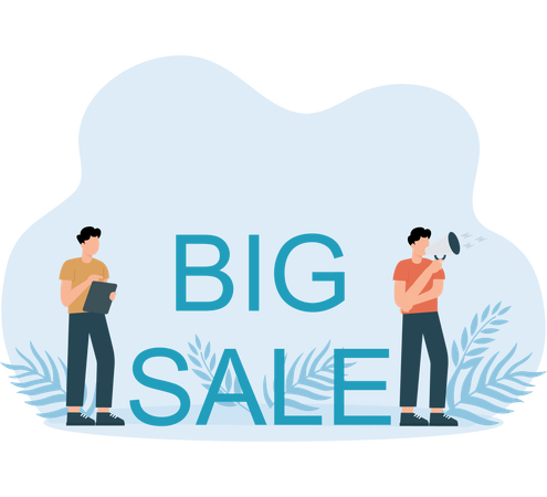 Employees doing big Sale Announcement  Illustration