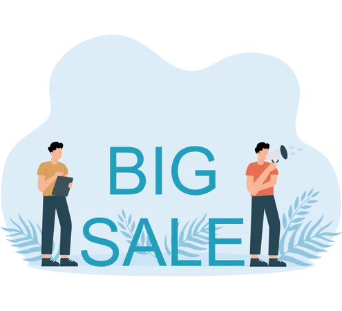 Employees doing big Sale Announcement  Illustration