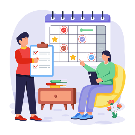 Employees doing business scheduling  Illustration